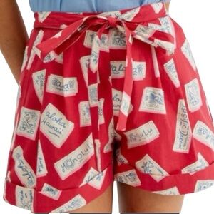 Compania Fantastica Red & Cream 100% Cotton High Waist Paper bag Shorts XL SPAIN